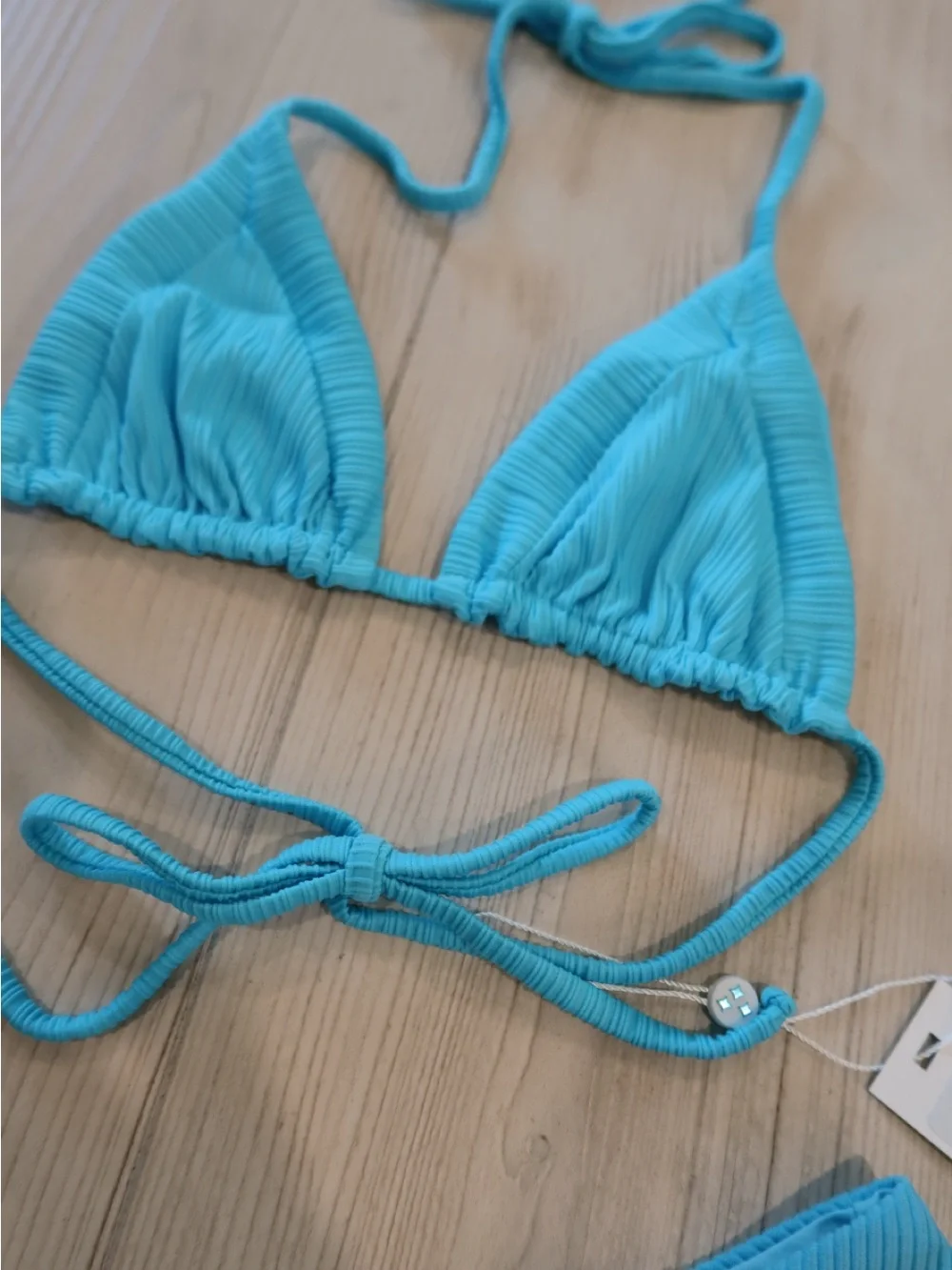Frankies Bikinis Turquoise Ribbed Triangle Bikini Enzo Bottom Sky Plisse Top